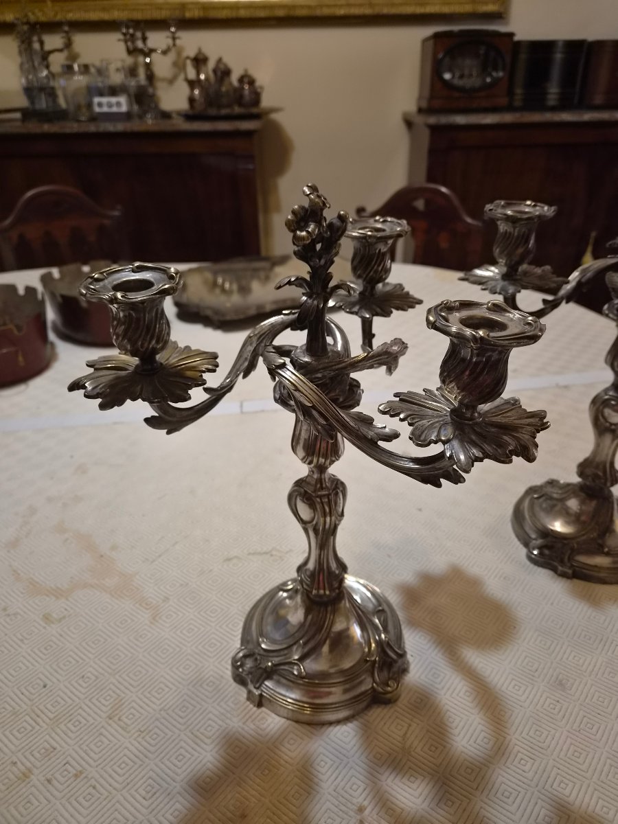 Pair Of Four-light Silver-plated Candelabra In The Louis XVI Style. 19th Century-photo-2