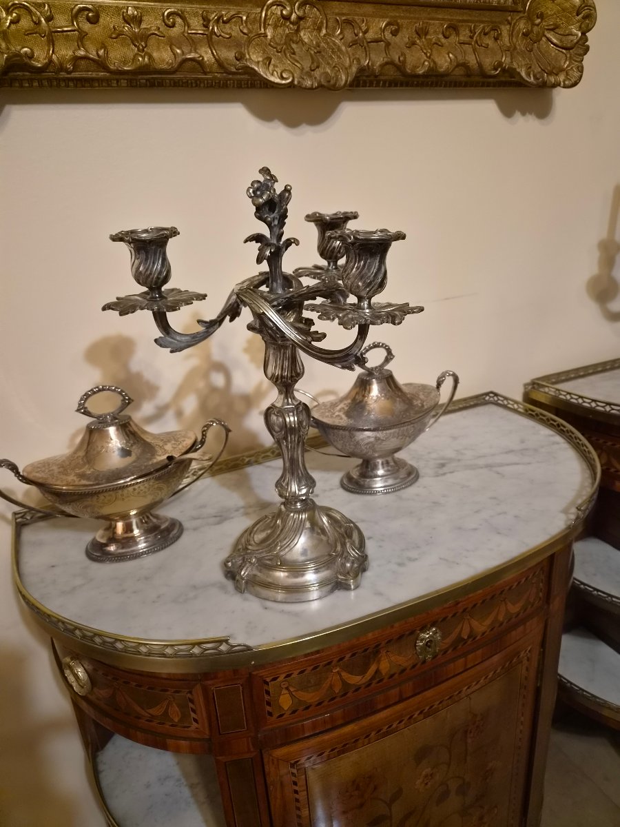 Pair Of Four-light Silver-plated Candelabra In The Louis XVI Style. 19th Century-photo-4