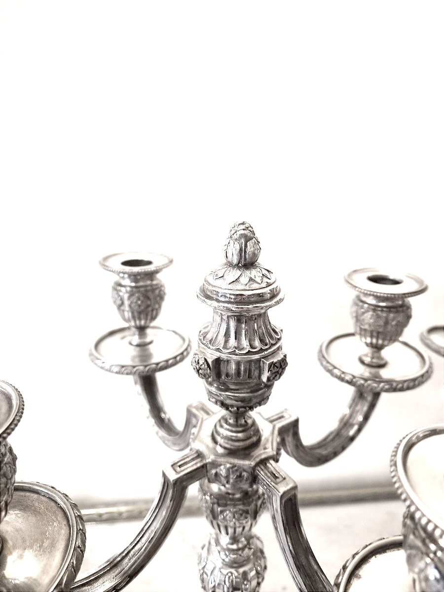paire de candélabres en bronze argenté de style Louis XVI , seconde moitié XIXème . -photo-3