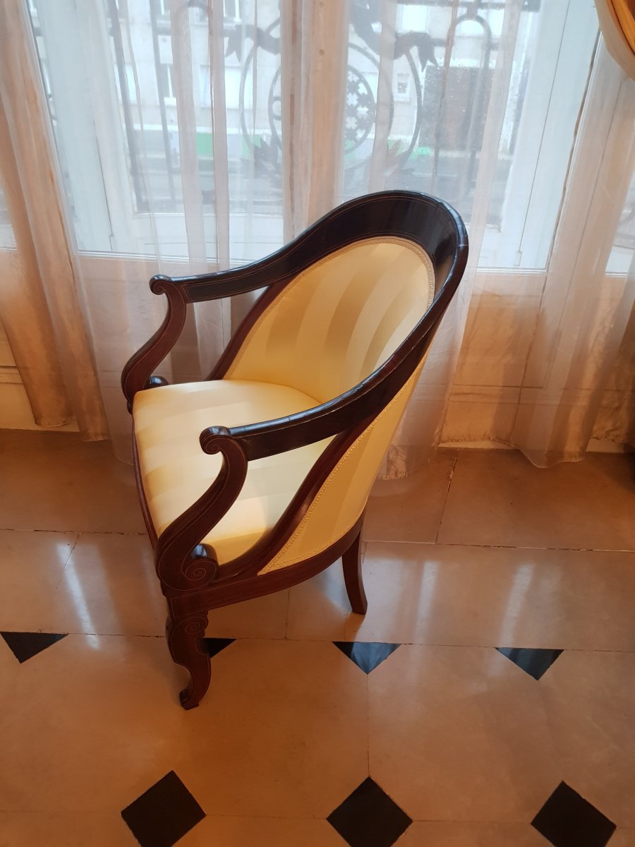 Pair Of Gondola Armchairs In Rosewood, Charles X Period, Around 1825.-photo-2