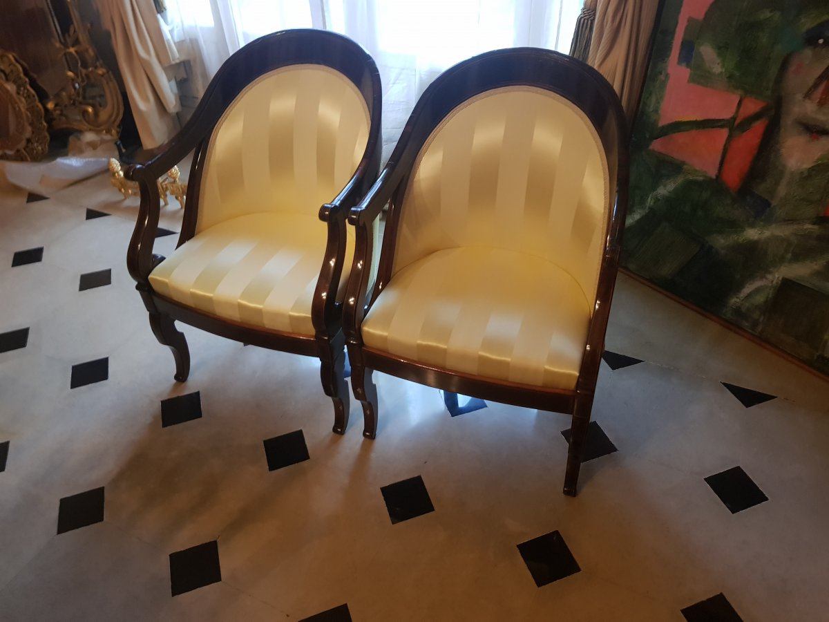 Pair Of Gondola Armchairs In Rosewood, Charles X Period, Around 1825.