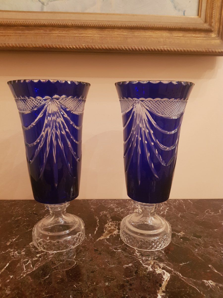 Pair Of Medicis Crystal Vases,-photo-3