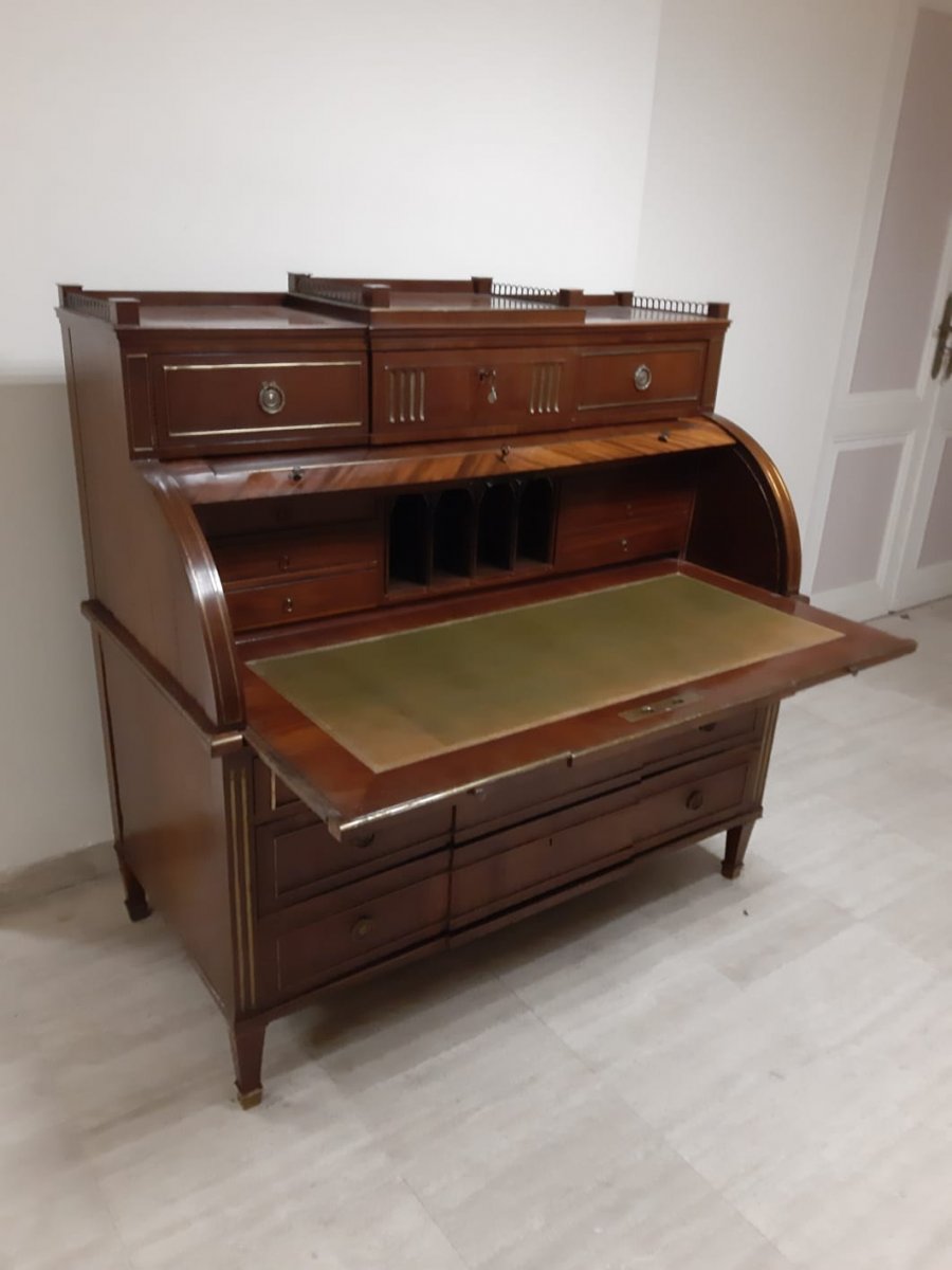 Bureau Cylindre Formant Commode En Acajou Attribué Gottlieb Frost Vers 1790-photo-4