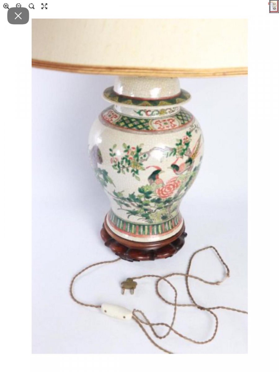 Potiche Mounted Lamp - Porcelain And Enamels From The Green Family - China XIXth.-photo-2