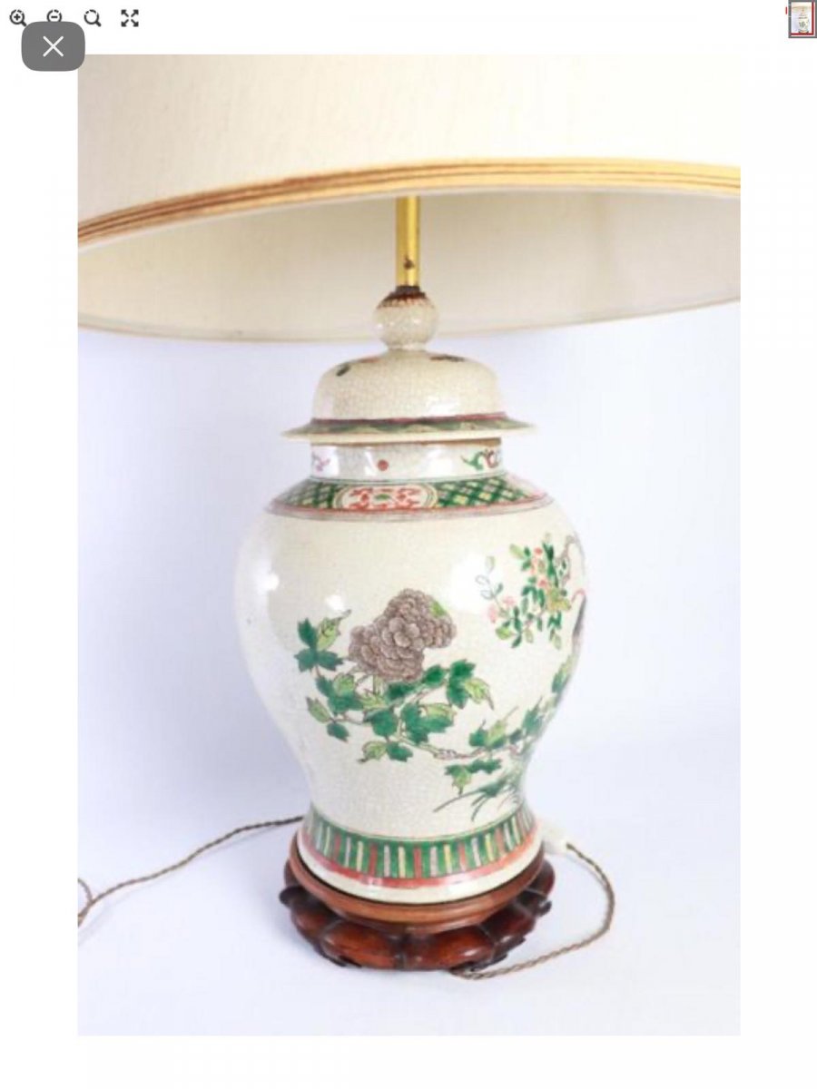 Potiche Montée En Lampe - Porcelaine Et émaux De La Famille Verte - Chine XIXeme. -photo-3