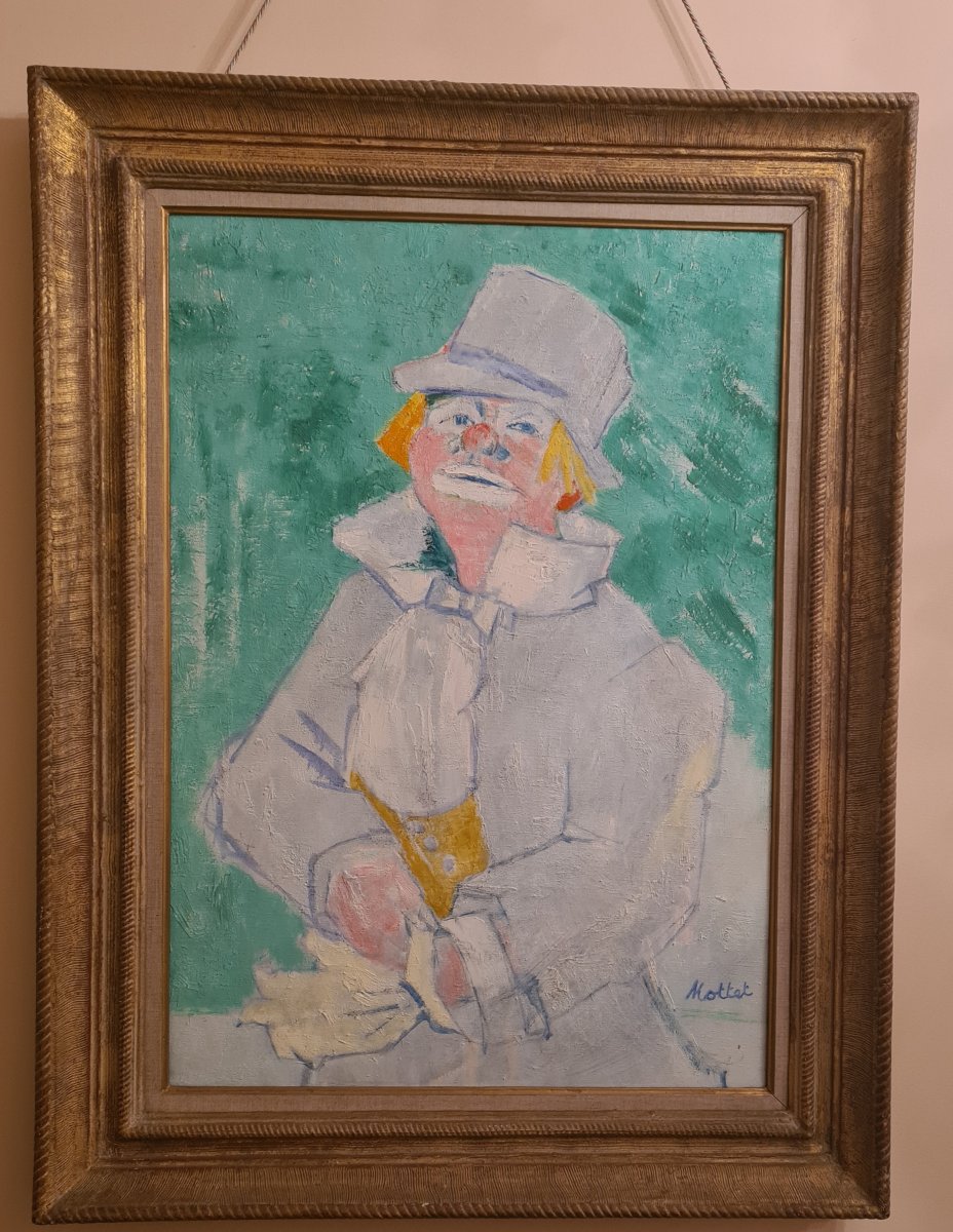 Yvonne Mottet (1906-1968) Le Clown , Huile Sur Toile , Ecole De Paris , La Jeune Peinture 