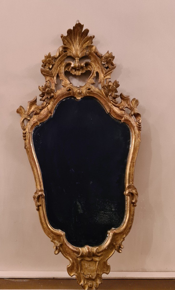 Miroir à Fronton En Bois Doré De Style XVIIIème, Italie Du Nord , Probablement Venise,  Fin 19è-photo-2