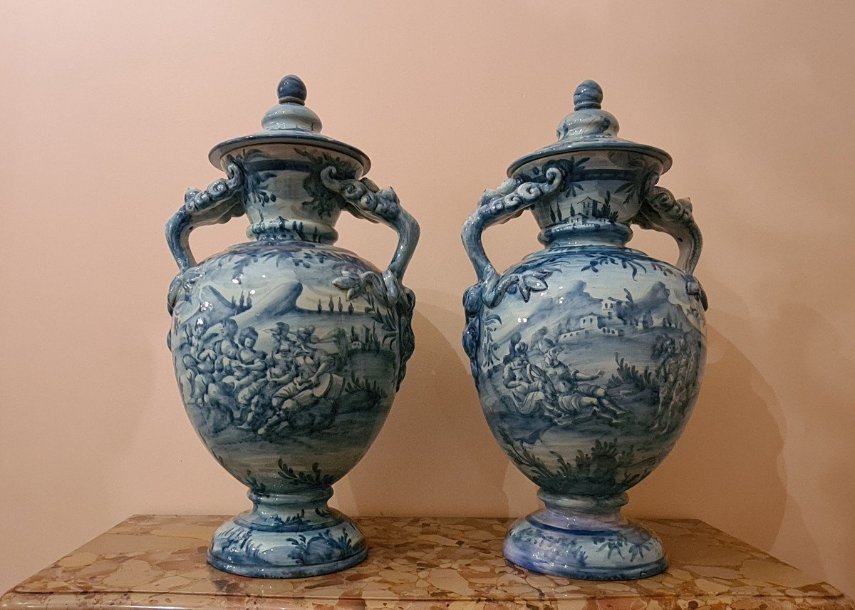 Large Pair Of Cantagalli Earthenware Vases, Late Nineteenth.