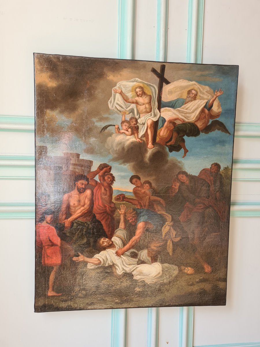 « La Lapidation De Saint Etienne », D’après Charles Le Brun, Hst , France Début XVIIIème. -photo-2