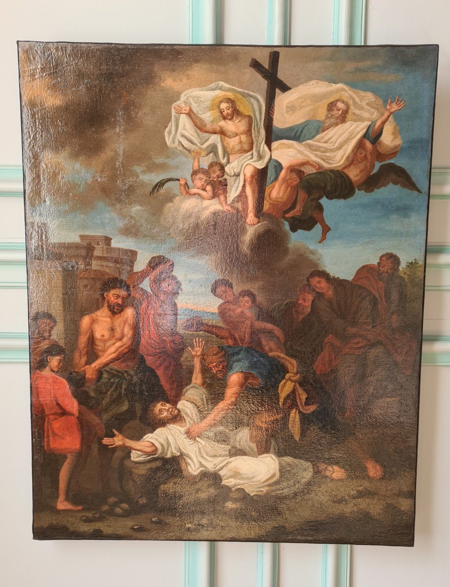 « La Lapidation De Saint Etienne », D’après Charles Le Brun, Hst , France Début XVIIIème. -photo-4