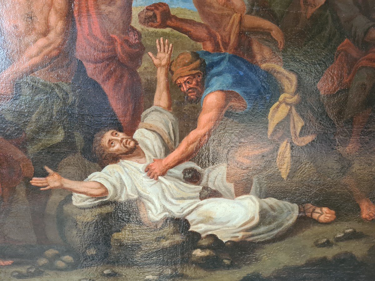 « La Lapidation De Saint Etienne », D’après Charles Le Brun, Hst , France Début XVIIIème. -photo-1