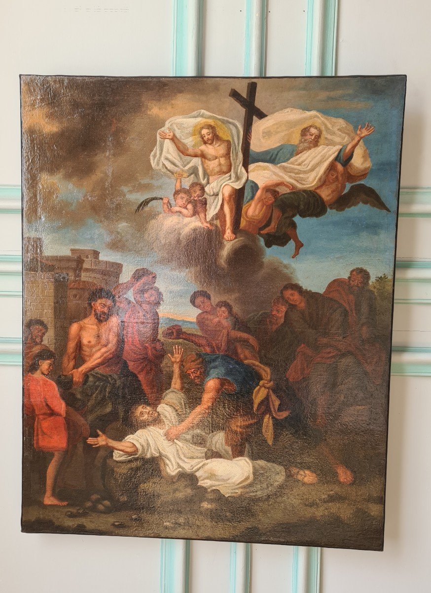 « La Lapidation De Saint Etienne », D’après Charles Le Brun, Hst , France Début XVIIIème. -photo-4