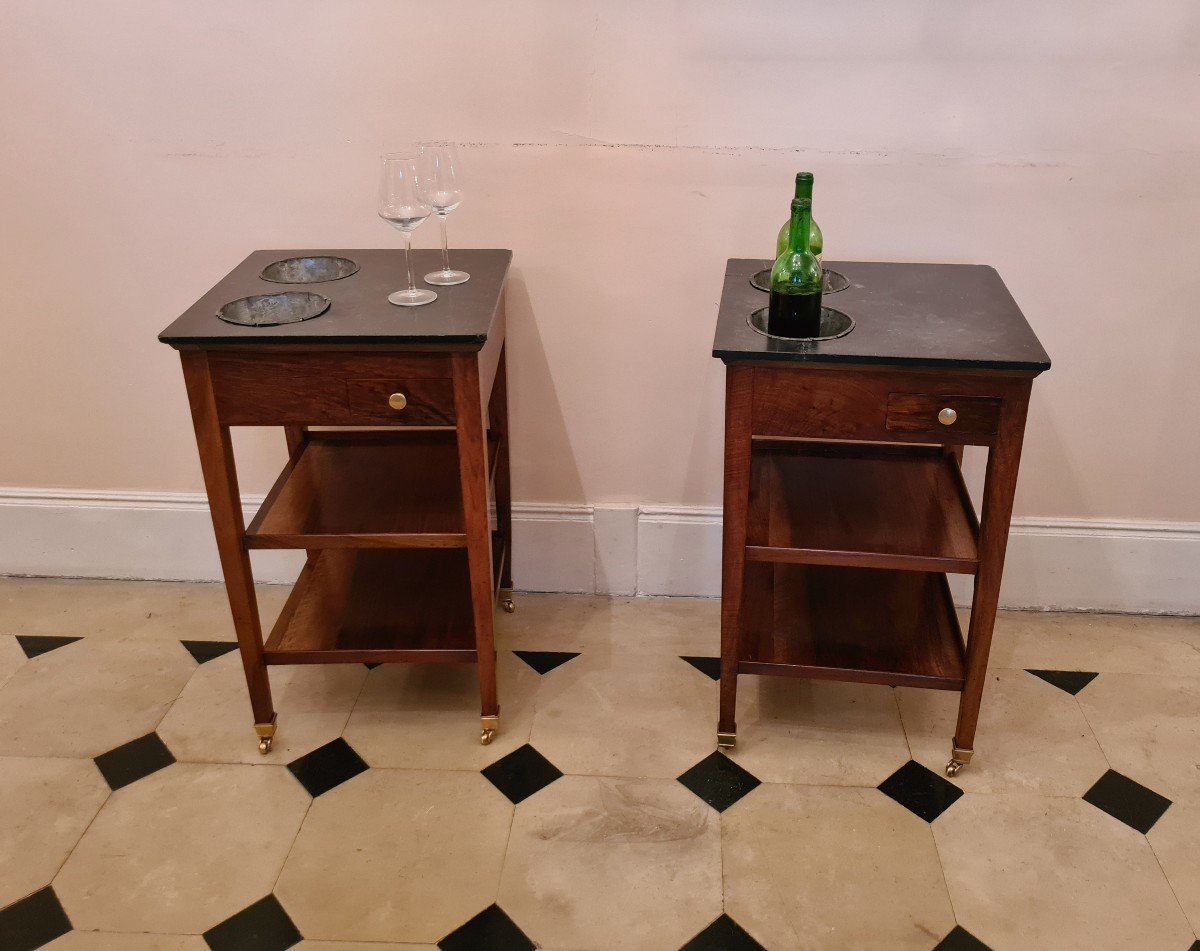 Pair Of Louis XVI Period Refreshers, In Mahogany Stained Walnut Veneer, Circa 1785.-photo-4