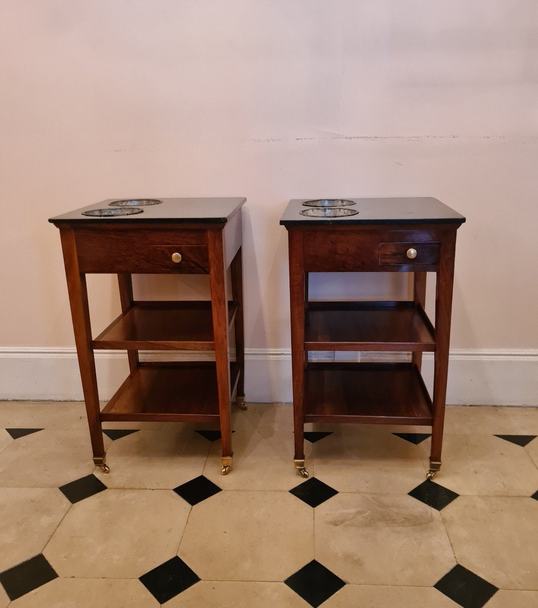Pair Of Louis XVI Period Refreshers, In Mahogany Stained Walnut Veneer, Circa 1785.