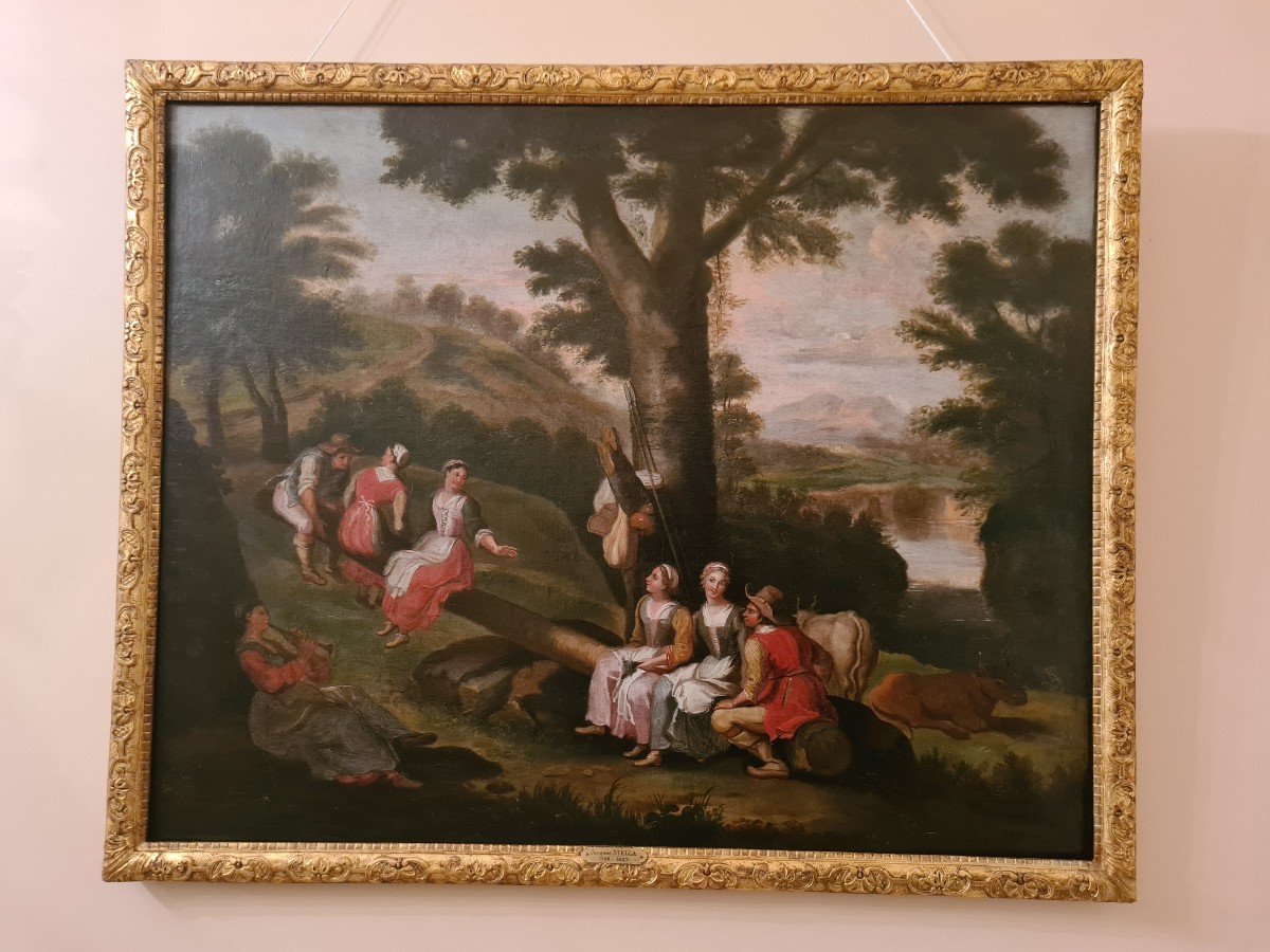 Paire de toiles,  École FranÇaise Du XVIIIe Siècle, d'Après Jacques Stella, Vers 1750. 80x100cm-photo-1