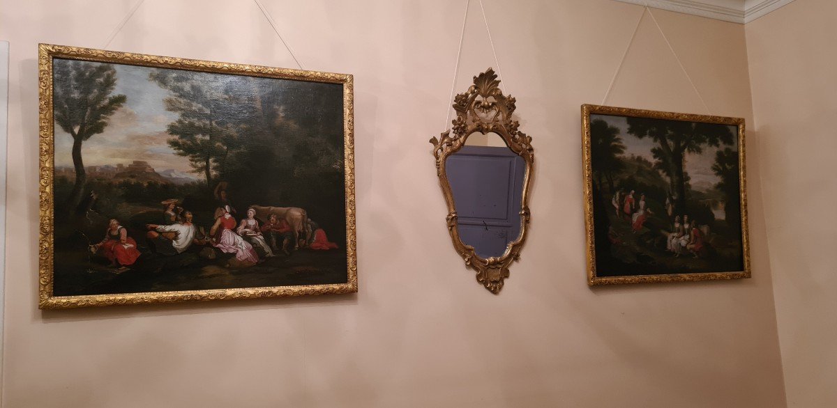 Paire de toiles,  École FranÇaise Du XVIIIe Siècle, d'Après Jacques Stella, Vers 1750. 80x100cm-photo-3