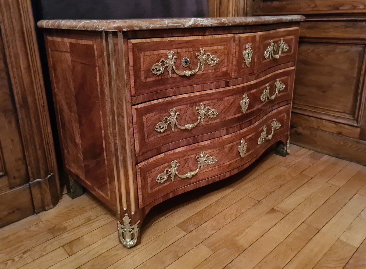 Commode Epoque Régence Vers 1730 En Placage De Palissandre Et Bois De Rose. -photo-4