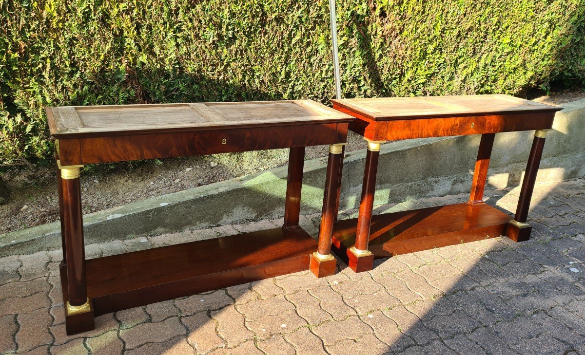 Large Pair Of Empire Consoles In Mahogany And Mahogany Veneer Circa 1812-photo-2