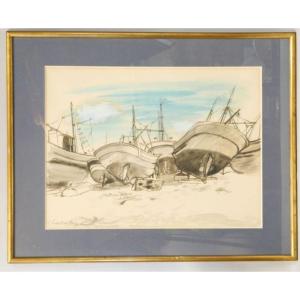 Roger Chapelain-Midy (1904-1992)  Aquarelle Signée Et Titrée En Bas à Gauche « Péniche ». 