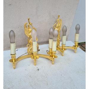 Pair Wall Lamp In Gilt Bronze Empire Style, 1st Half XIXth.