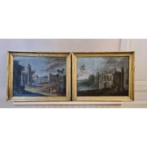 Paire De Toiles Italie Milieu Du XVIIIème Att Giacomo Van Lint (1723-1780)- Environs De Rome