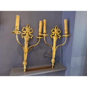 Pair Of Louis XVI Style Gilt Bronze Sconces - Maison Tisserant - Provenance Hotel Meurice