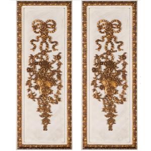 Paire De Boiseries En Bois Laqué  Et Dorure , Style Louis XV