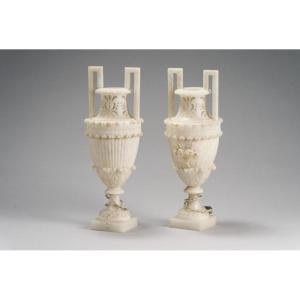 Pair Of Alabaster Baluster Vases, Late 19th Century