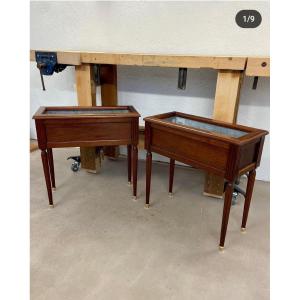 Pair Of Louis XVI Style Mahogany Planters, Late 19th Early 20th Century 