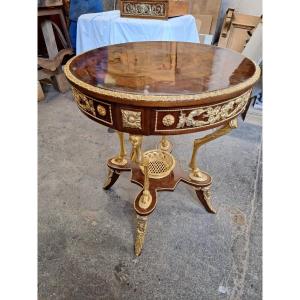 Guéridon Circulaire En Placage d'Acajou De Style Louis XVI, 1ere Moitié XXème. 