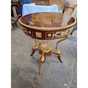 Circular Pedestal Table In Mahogany Veneer, Louis XVI Style, 1st Half 20th Century. 