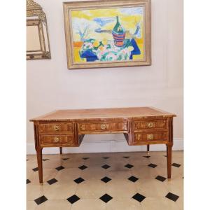 Grand Bureau Plat Dit "bureau Ministre" En Placage De Bois De Bois De Rose , époque Louis XVI