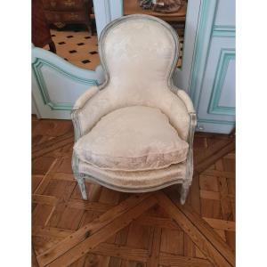 Bergère laquée en gris Trianon , époque TRANSITION  , attribué à Claude CHEVIGNY - circa 1775.