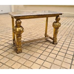 Console à décor de cariatides en bois doré,  Italie première  moitié du XVIIIème.