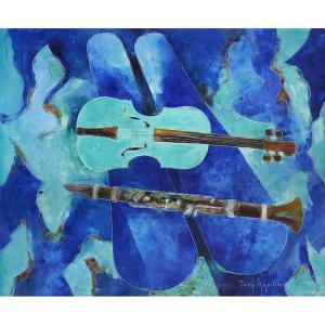 Tony AGOSTINI (1916-1990) VIOLONS ET CLARINETTE - hst - 46x54 cm
