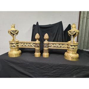 Paire de chenets en bronze doré , XIXÈME 