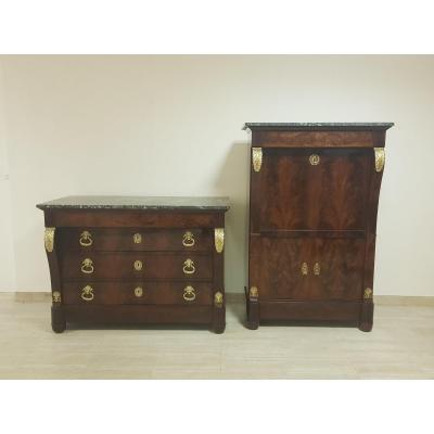 Ensemble Commode Et Secrétaire En Acajou Estampillé Durand , Vers 1840