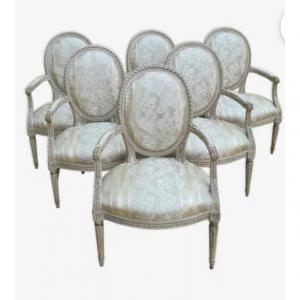 Rare Suite Of 6 Louis XVI Armchairs, Circa 1785, Perfect Condition