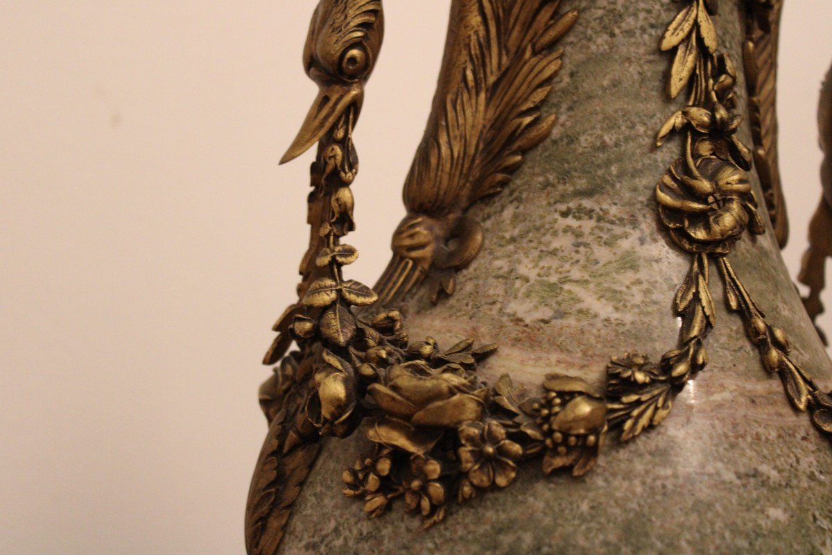 Pair Of Bronze And Marble Vases, Louis XVI Style. French, 19th Century-photo-4