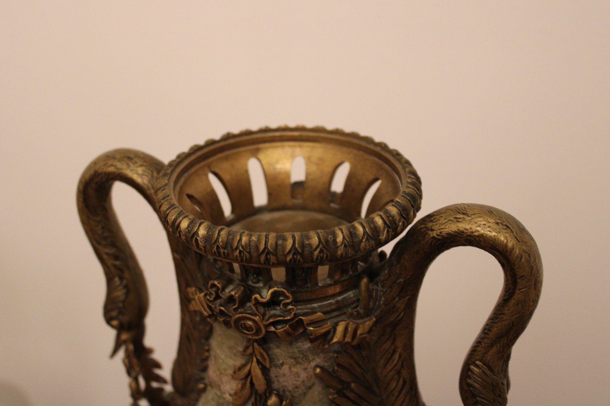 Pair Of Bronze And Marble Vases, Louis XVI Style. French, 19th Century-photo-7
