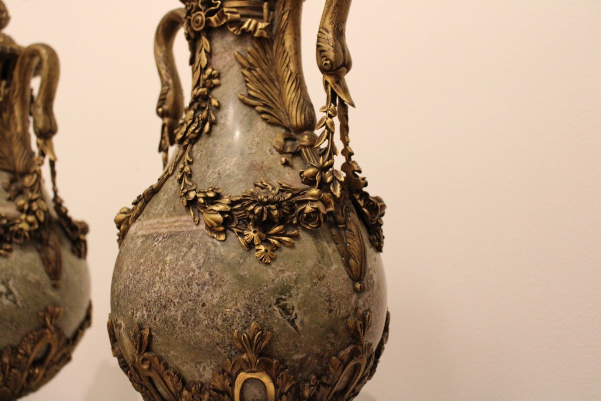 Pair Of Bronze And Marble Vases, Louis XVI Style. French, 19th Century-photo-8
