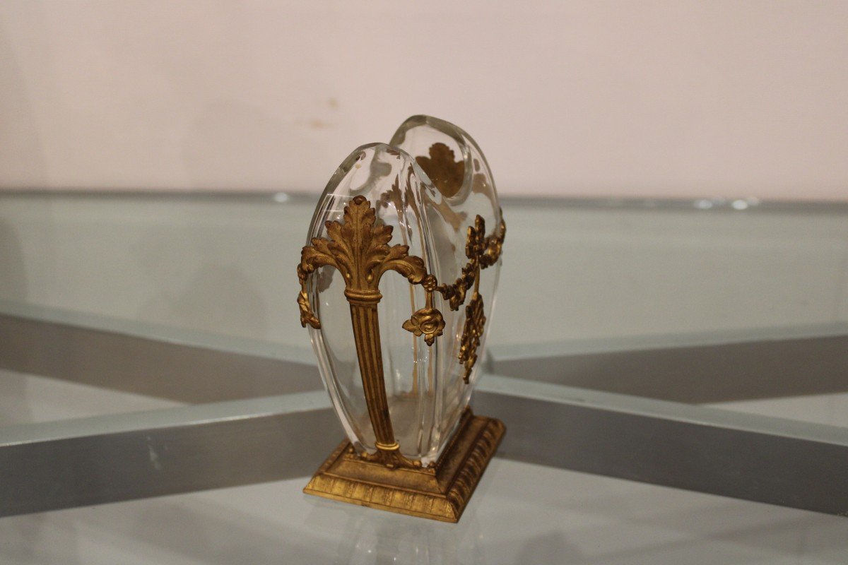 Louis 16 Style Vase, In Glass And Golden Metal-photo-2