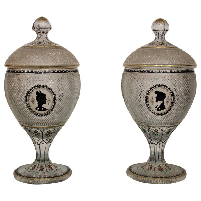 Pair Of Bohemian Crystal Covered Vases