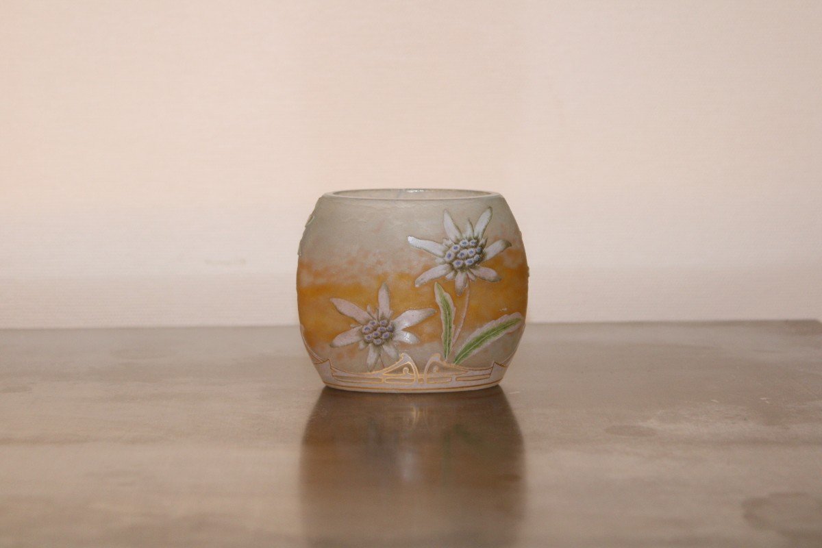 Petit Vase à Décor d'Edelweiss, Daum, circa 1900-photo-3
