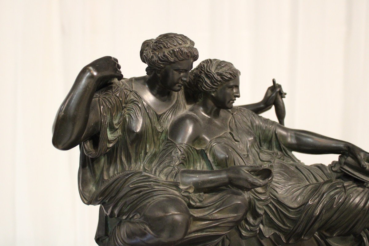 Grande pendule surmontée d’un groupe en bronze, d’après Auguste Clésinger, Barbedienne, fin XIX-photo-2