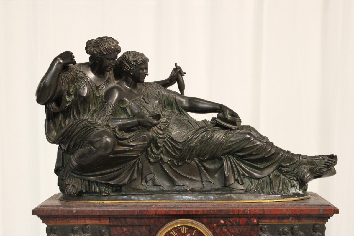 Grande pendule surmontée d’un groupe en bronze, d’après Auguste Clésinger, Barbedienne, fin XIX-photo-4