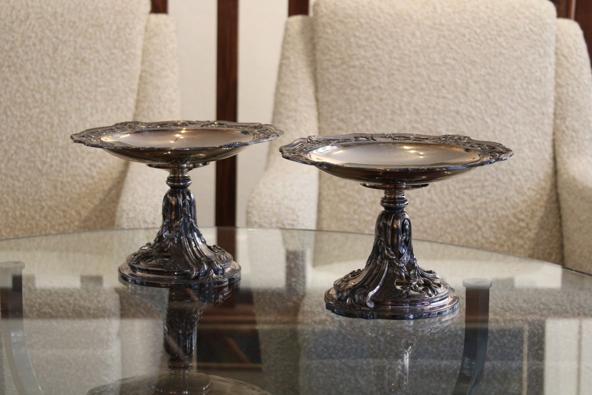 Pair Of Silver-plated Metal Cups, France, Early 20th Century-photo-3