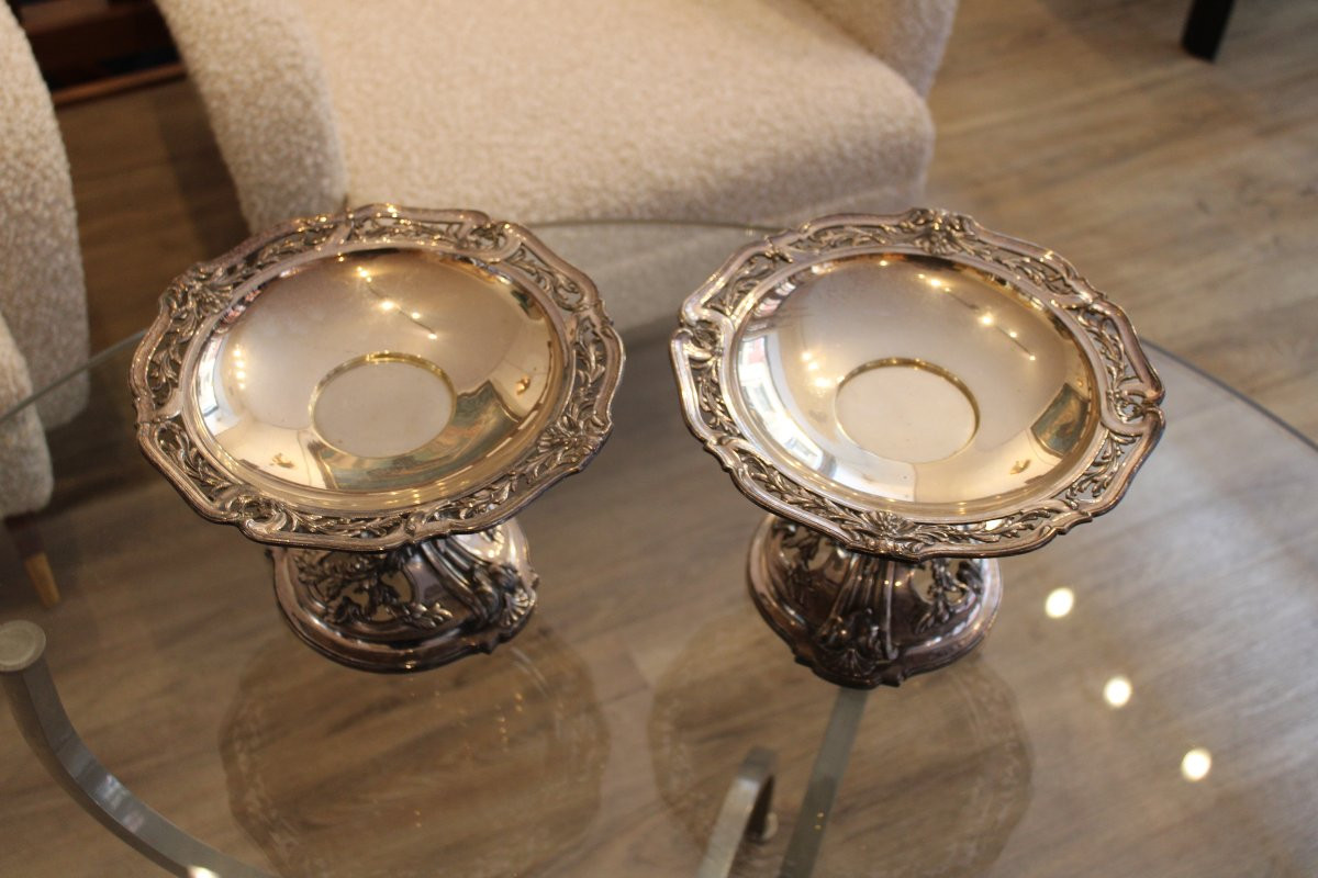 Pair Of Silver-plated Metal Cups, France, Early 20th Century-photo-2