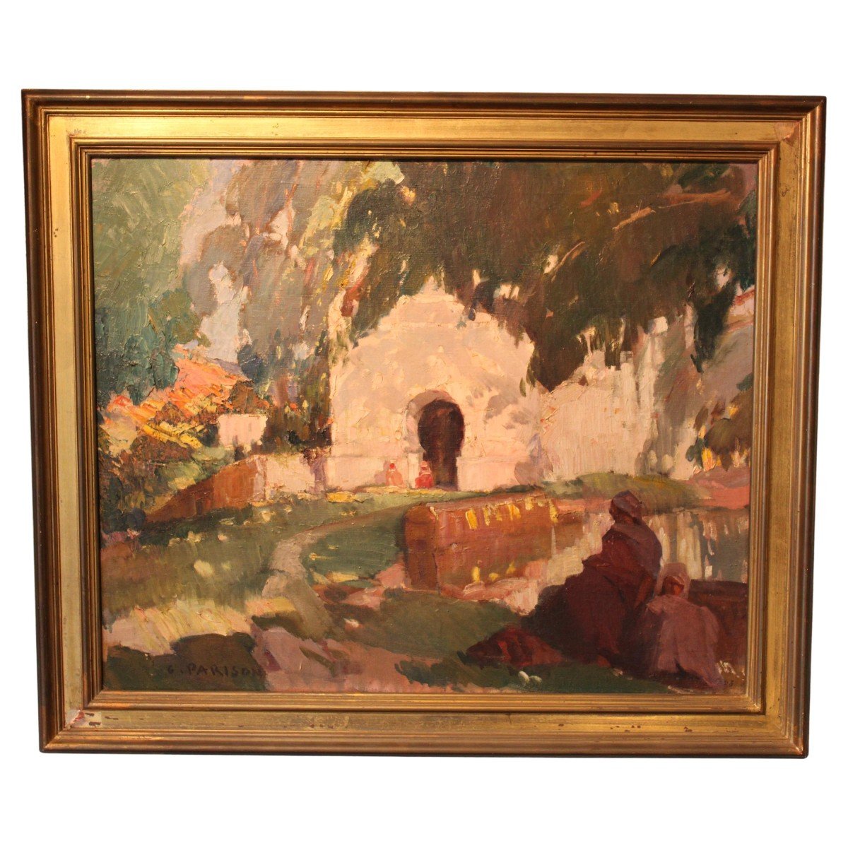 Oil On Canvas Orientalist By Gaston Parison