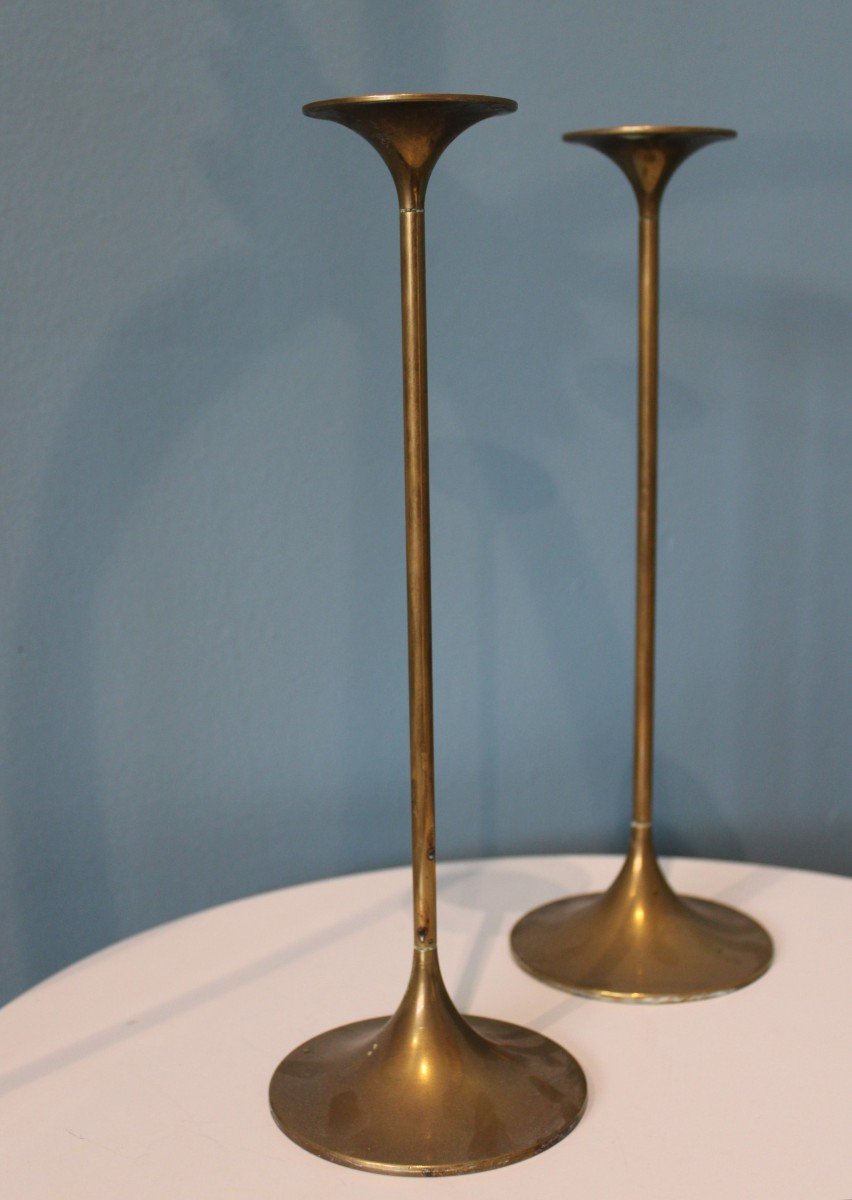 Bougeoirs En Laiton par Max Bruël, Danemark Circa 1960-photo-3